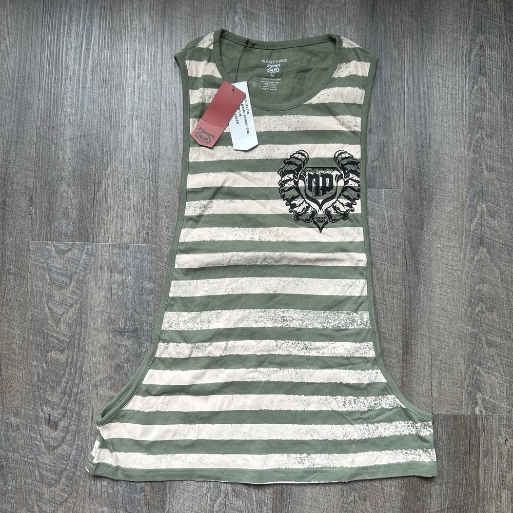 NEW! Nasty Pig‎ Lift Striped Prison Tank Top Mens Medium Green NP Gym Workout